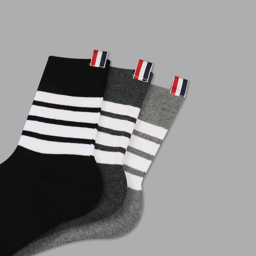 Thom Browne Classic Four-Bar Mid-Calf Socks - Premium Cotton 3-Pack