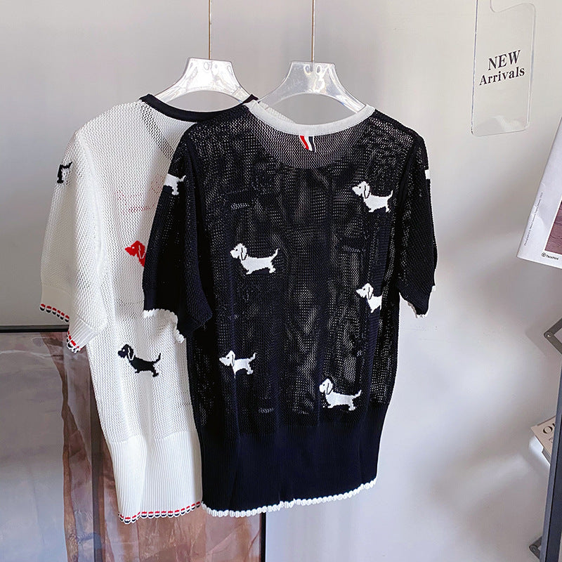Thom Browne Women's Crew Neck Hollow Pullover Sweater