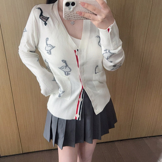 2025SS Women's Swan Intarsia Knit Cardigan THOM TREND