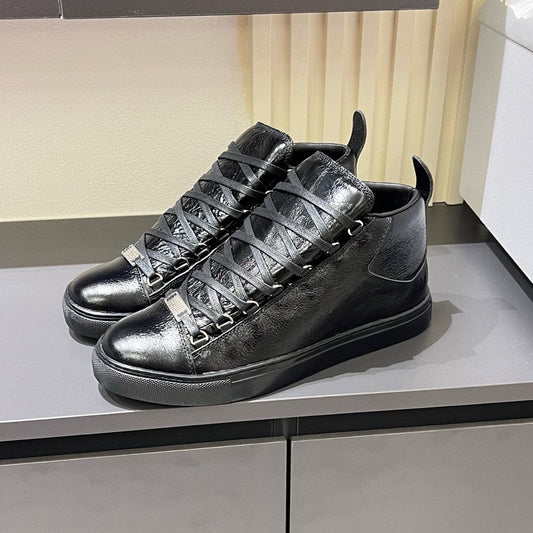 Balenciaga Unisex High-Top Leather Sneakers | Grosgrain Buckle Detail