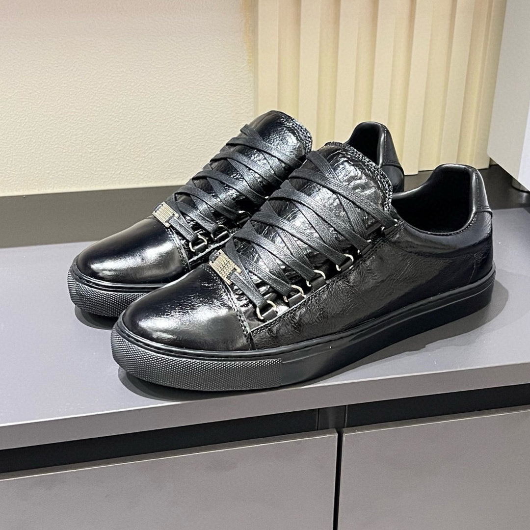 Balenciaga Unisex Leather Sneakers | Classic Striped Grosgrain Buckle