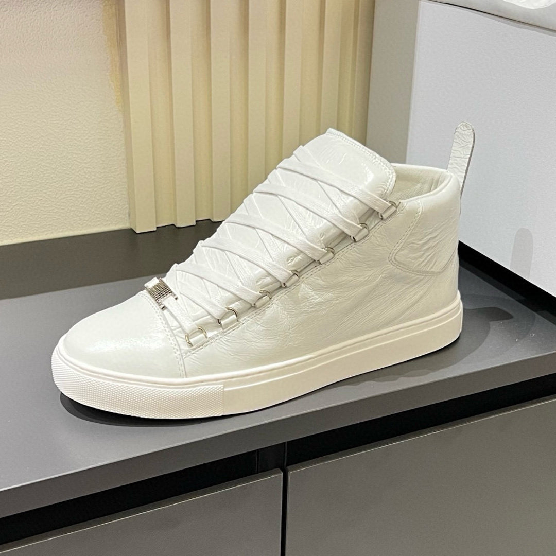 Balenciaga Unisex High-Top Leather Sneakers | Grosgrain Buckle Detail