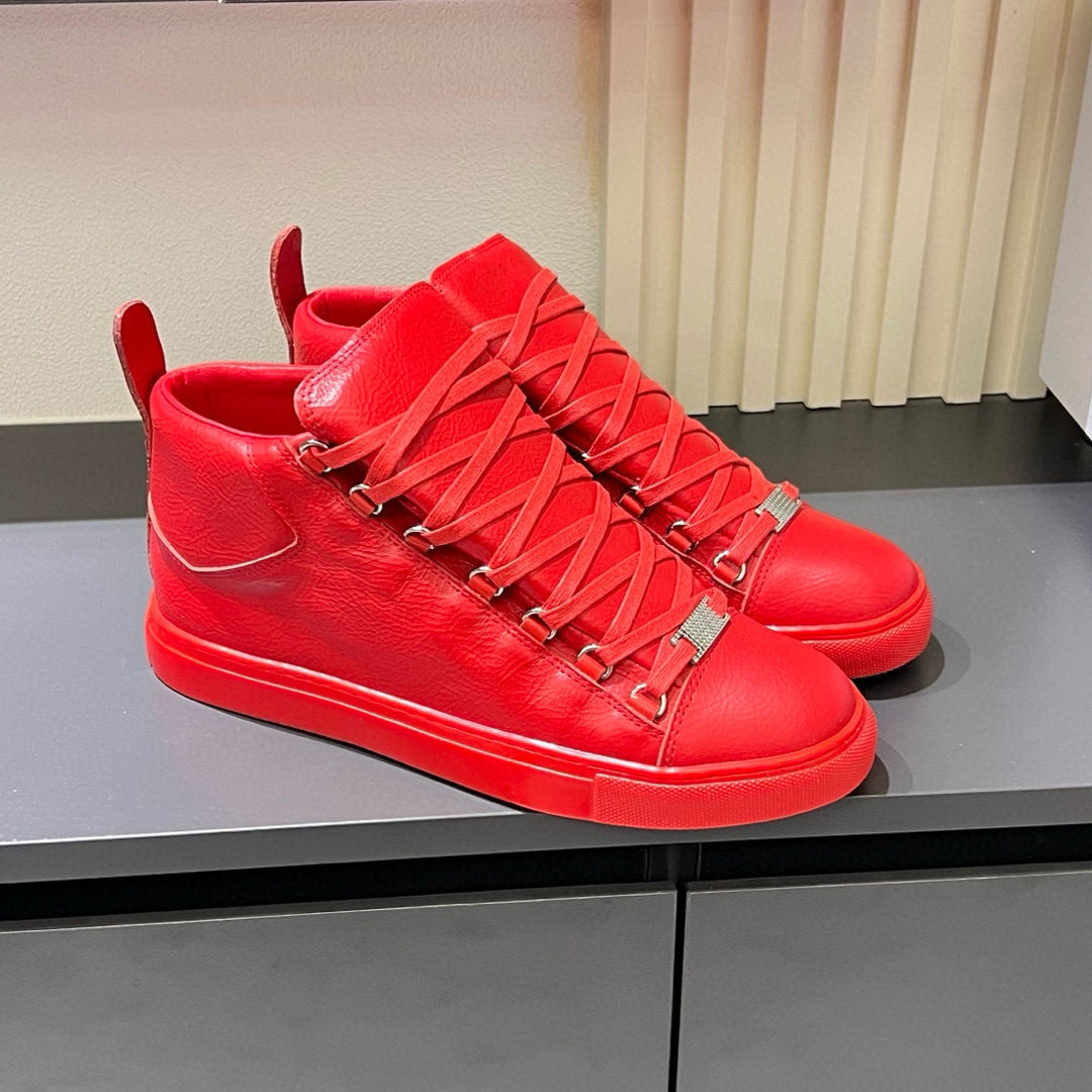 Balenciaga Unisex High-Top Leather Sneakers | Grosgrain Buckle Detail
