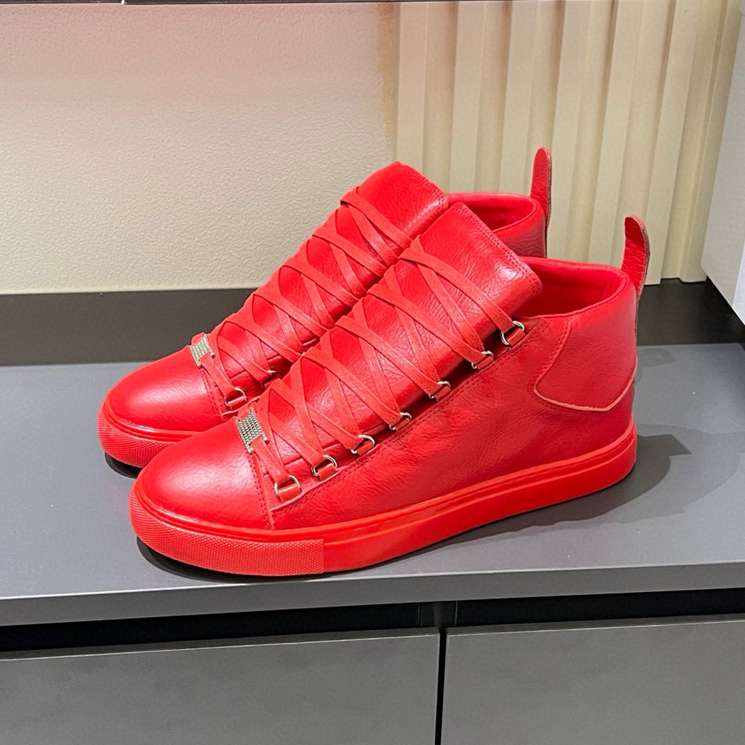 Balenciaga Unisex High-Top Leather Sneakers | Grosgrain Buckle Detail