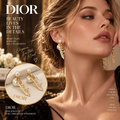 DIOR Pearl-Style Double-Ball Earrings with Gold-Tone Script Drops