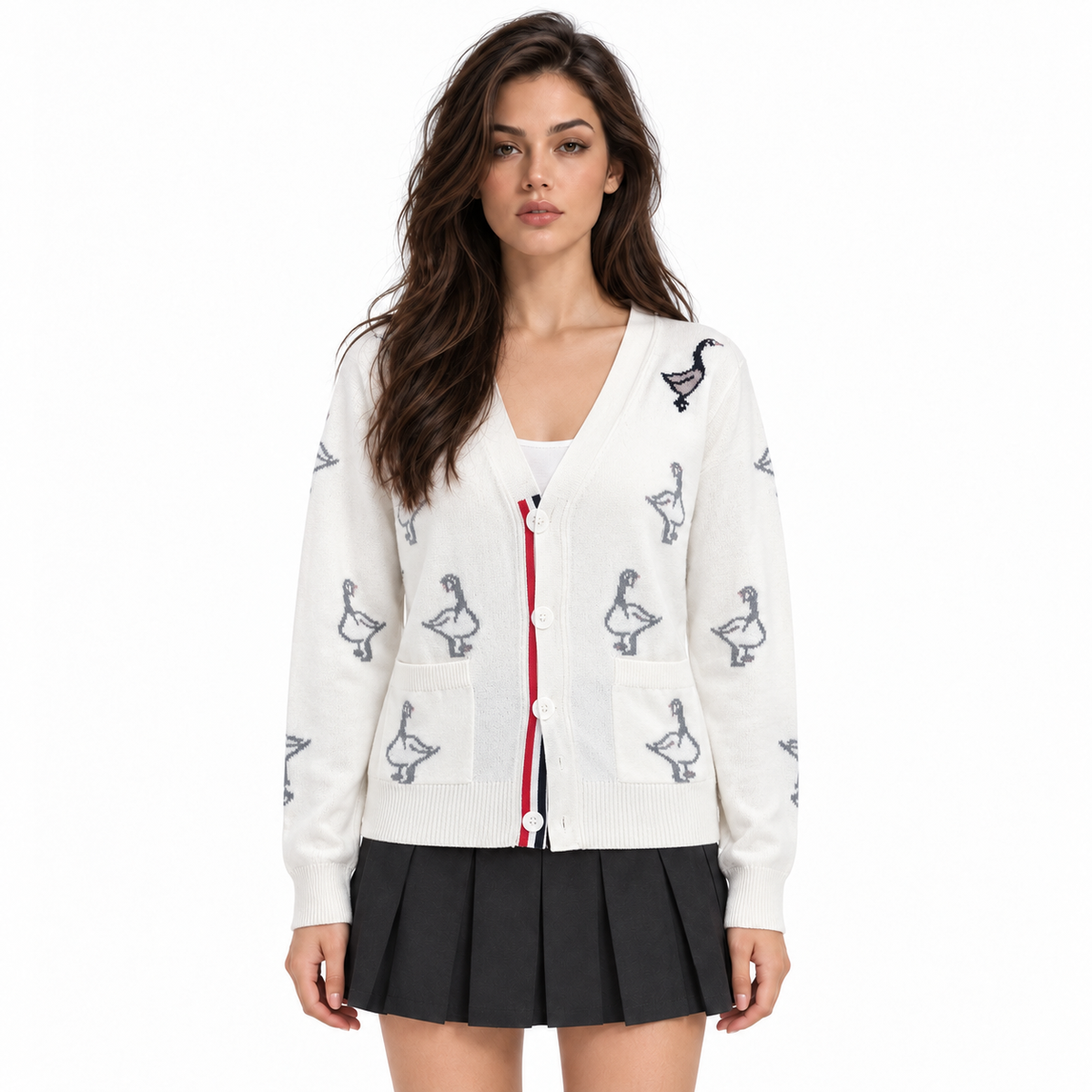 Thom Browne Swan Intarsia Knit Cardigan - Women's Spring Summer Collection