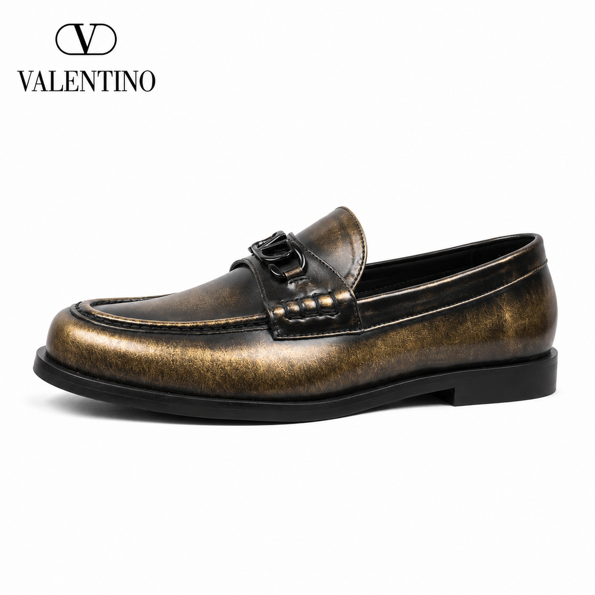 Valentino Distressed Finish Loafers | Burnished Slip-On Style