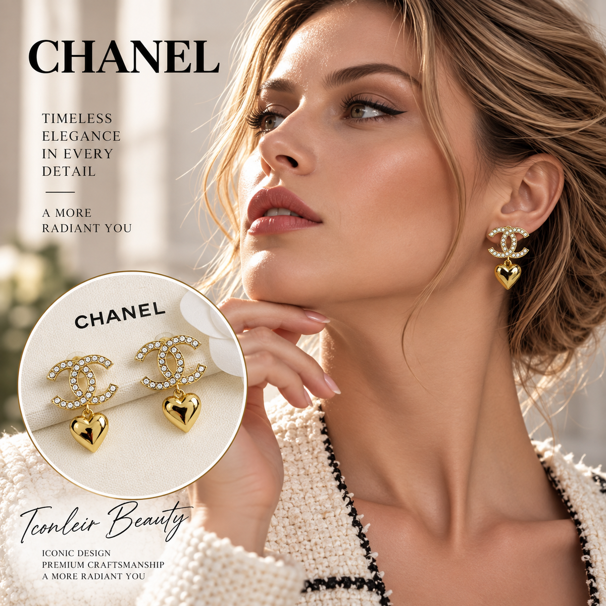 CHANEL P65 Crystal Double-C Heart Earrings