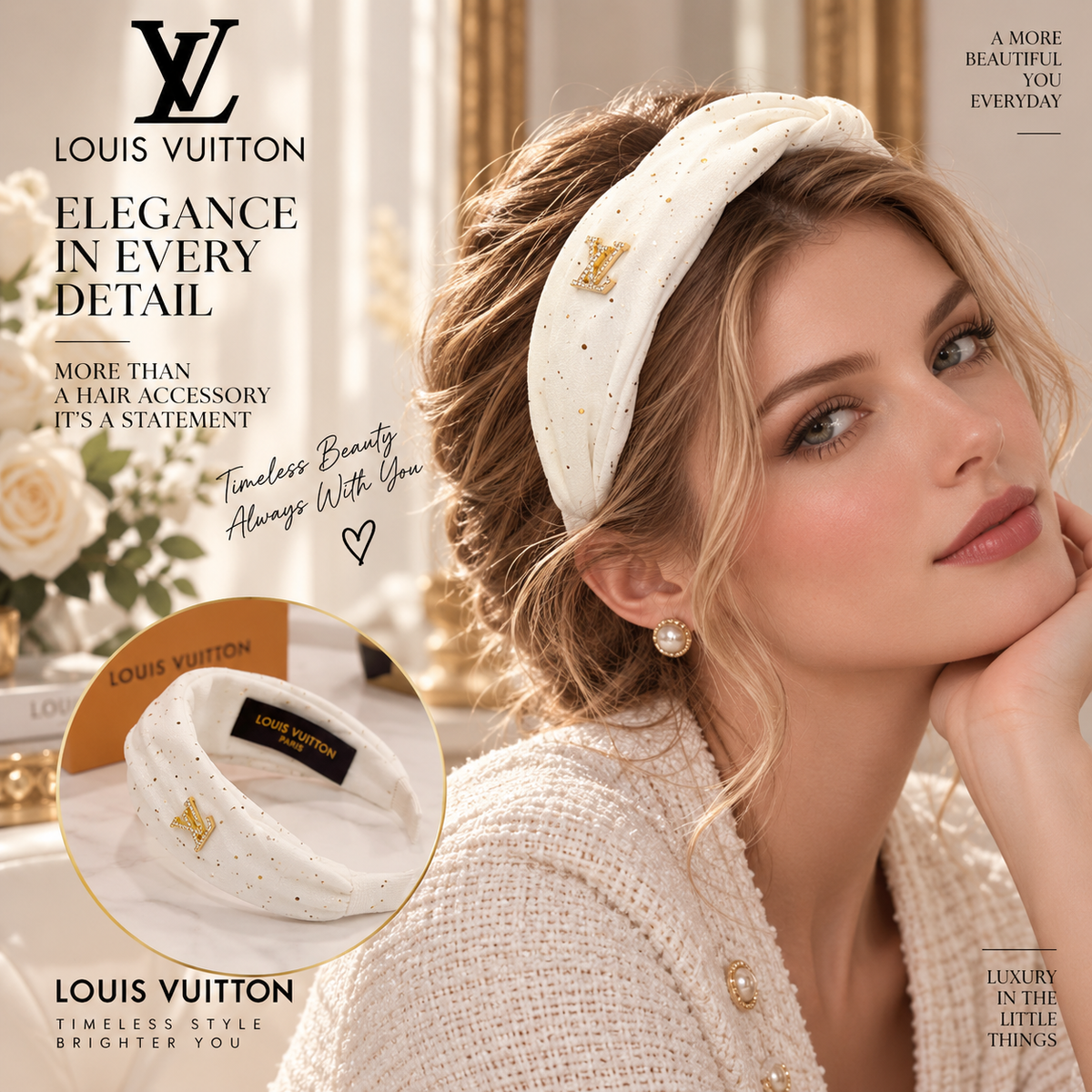 LOUIS VUITTON Ivory Twist Headband with Shimmer Detail