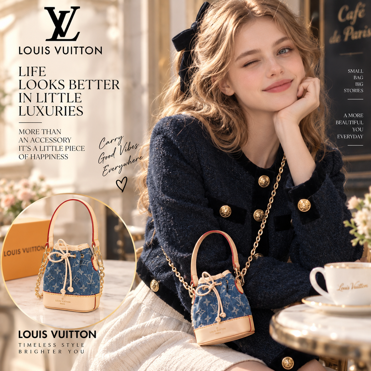 LOUIS VUITTON Blue Monogram Mini Bucket Bag Charm