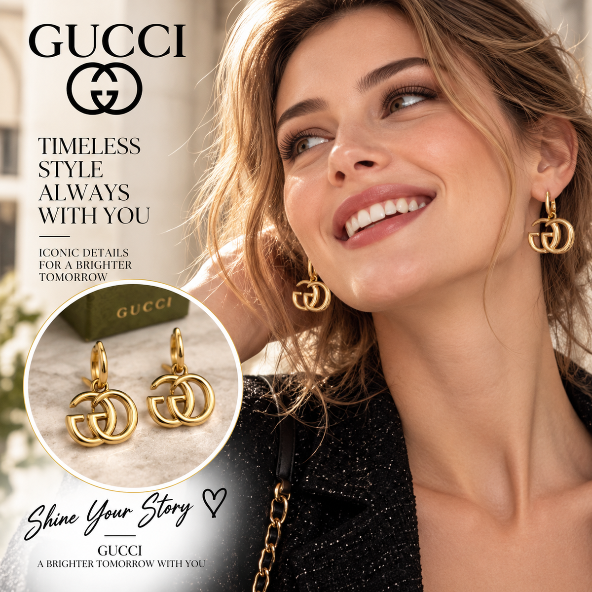 GUCCI P65 Interlocking GG Huggie Hoop Drop Earrings