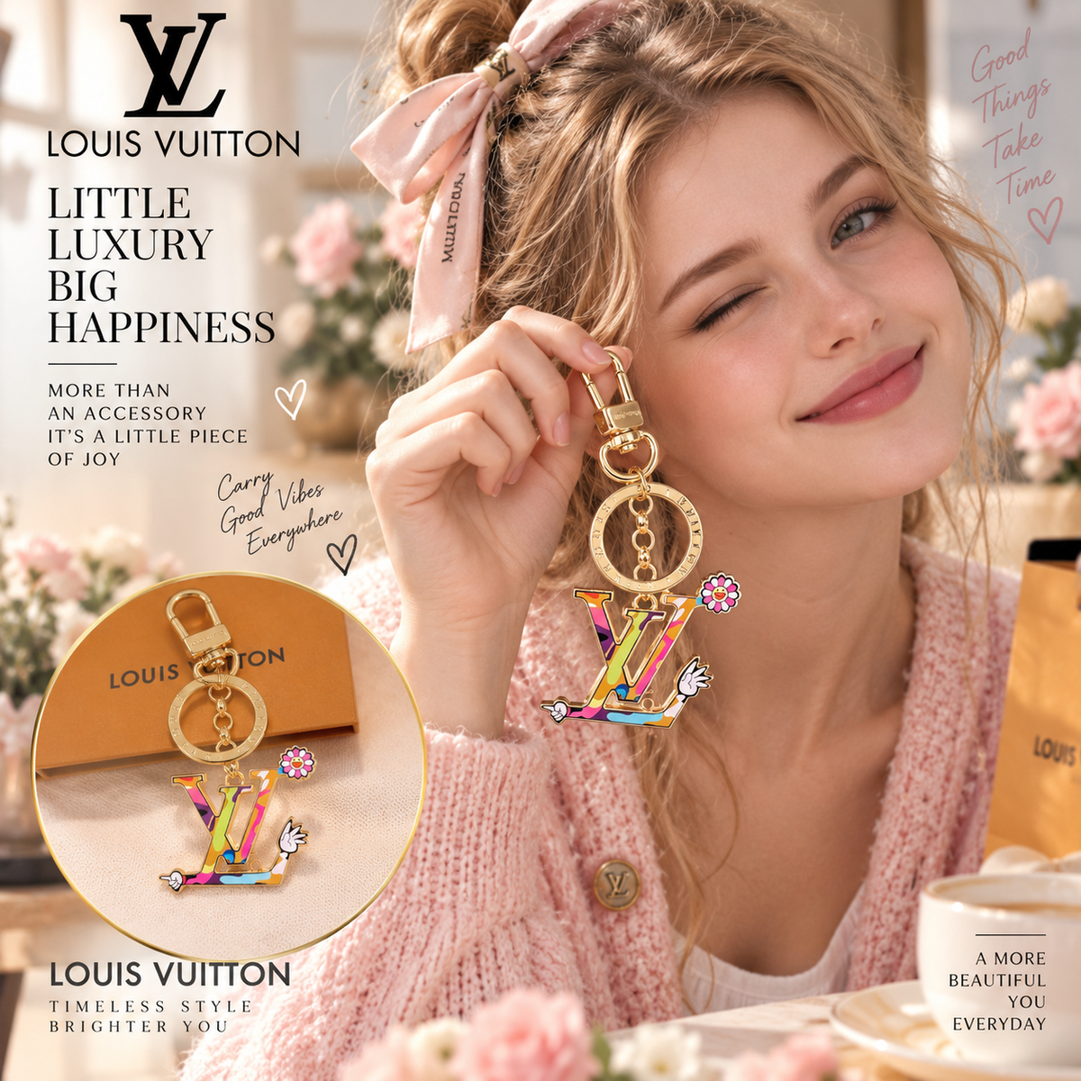 LOUIS VUITTON M02468 Brass Flower Bag Charm Keychain