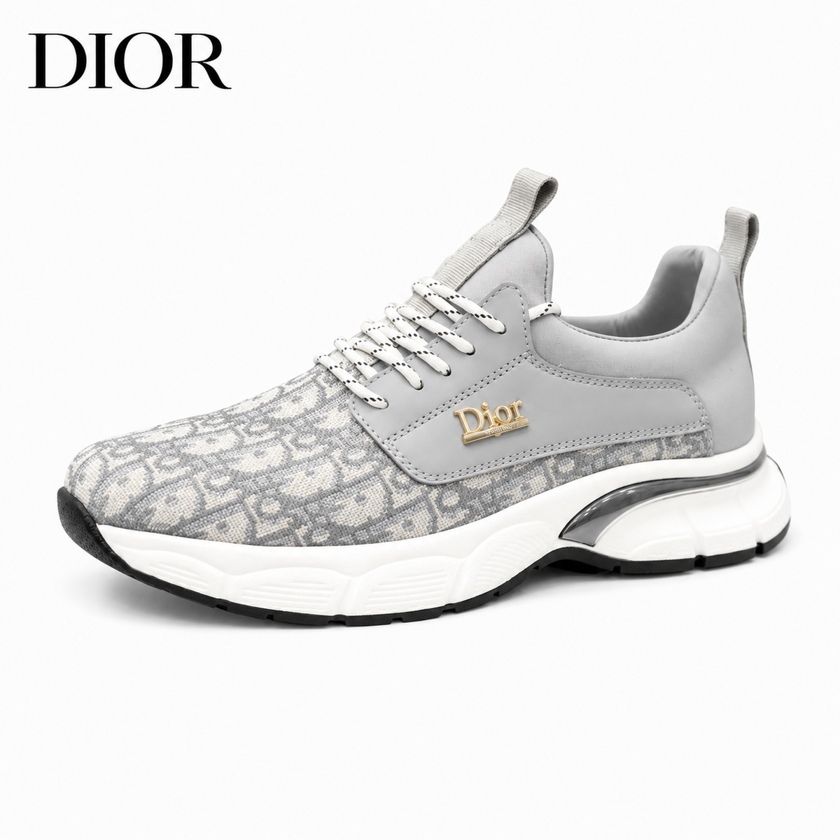 DIOR Men's Chunky Monogram Sneakers with Gold Logo Accent — Style 427335