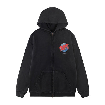 2025 Oversized Print Hoodie | Unisex Streetwear Sweatshirt | Black & Gray