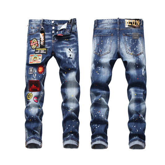 New-DSQ2 Maple leaf hole badge Jeans