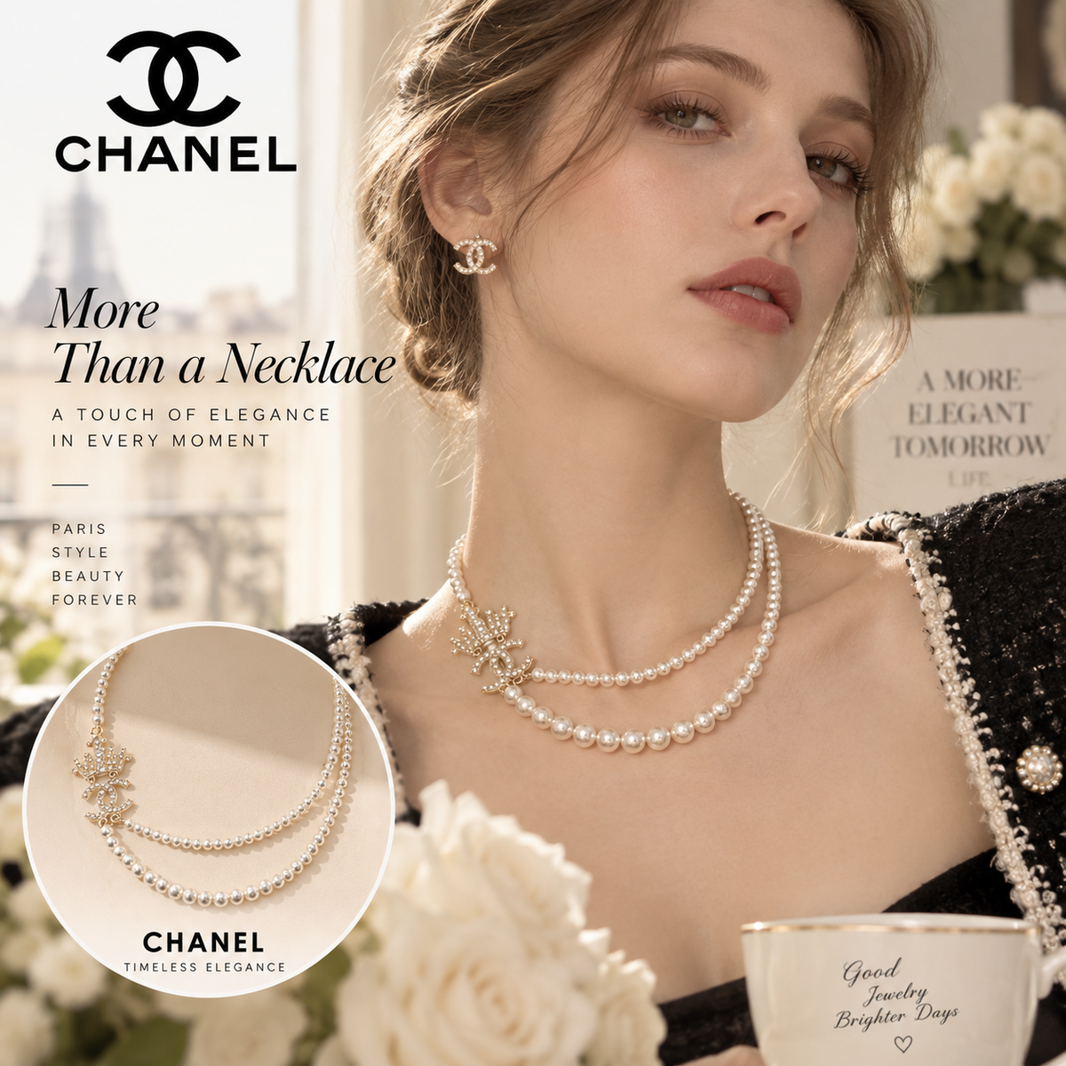 CHANEL Pearl Crystal Necklace
