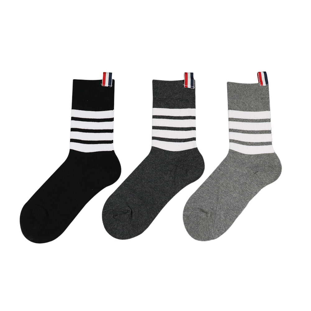 Thom Browne Classic Four-Bar Mid-Calf Socks - Premium Cotton 3-Pack