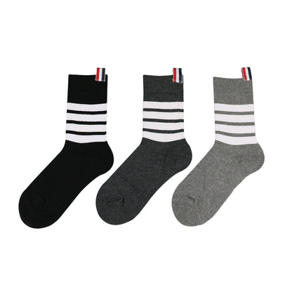 Thom Browne Classic Four-Bar Mid-Calf Socks - Premium Cotton 3-Pack