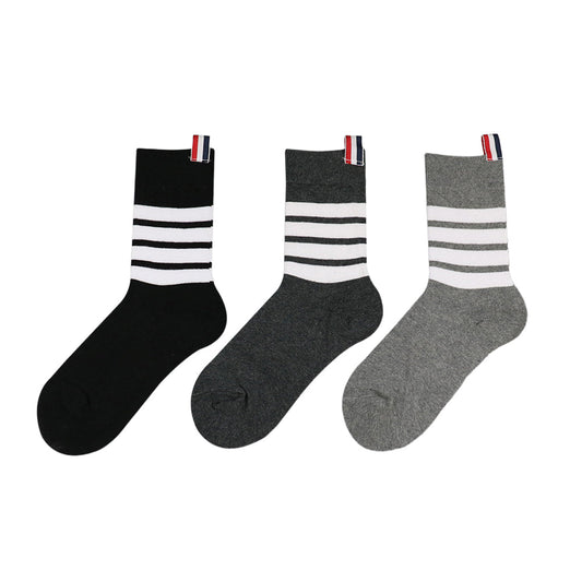 Thom Browne Classic Four-Bar Mid-Calf Socks - Premium Cotton 3-Pack