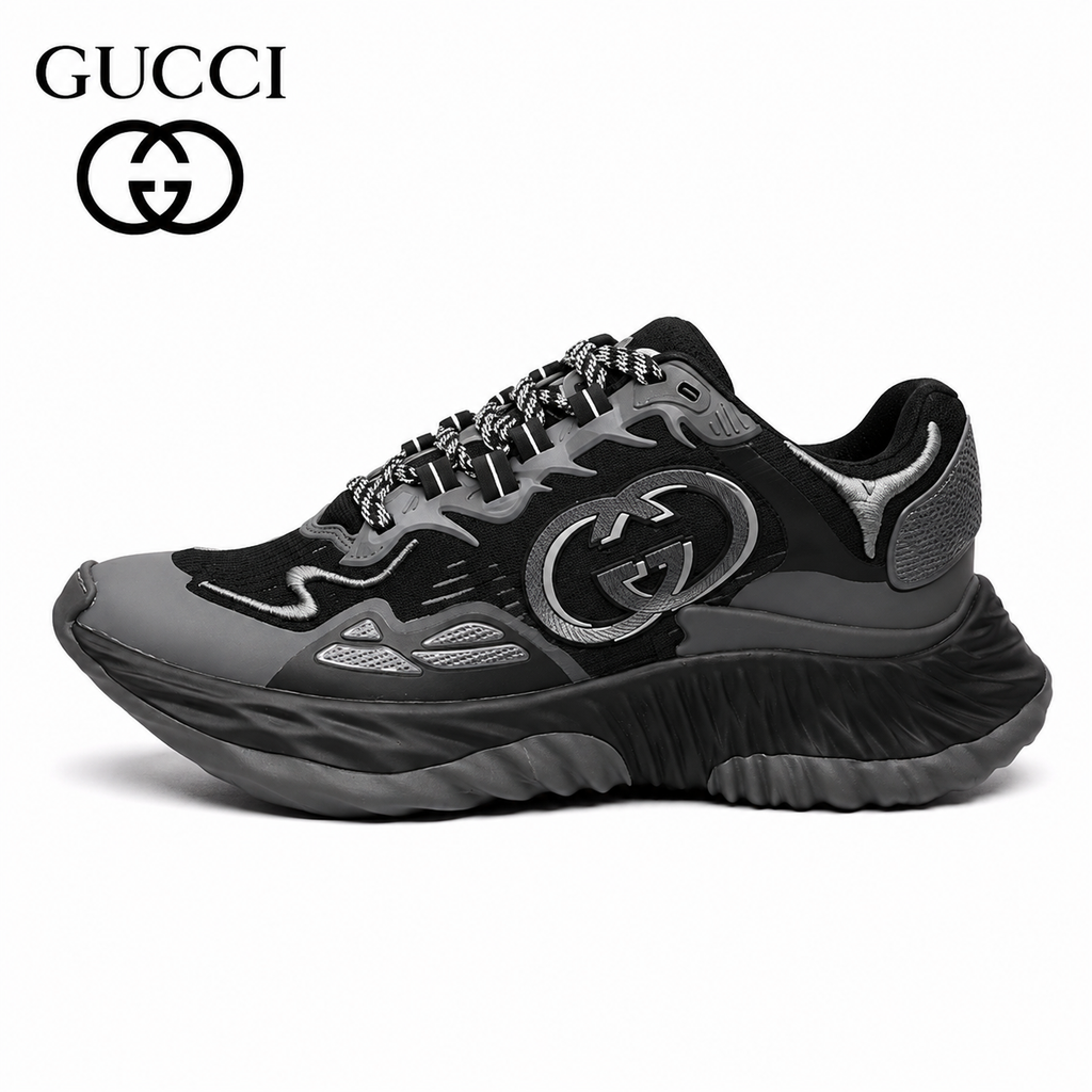 Gucci GG Interlocking Chunky Runner Sneakers — Black & Grey / White & Silver