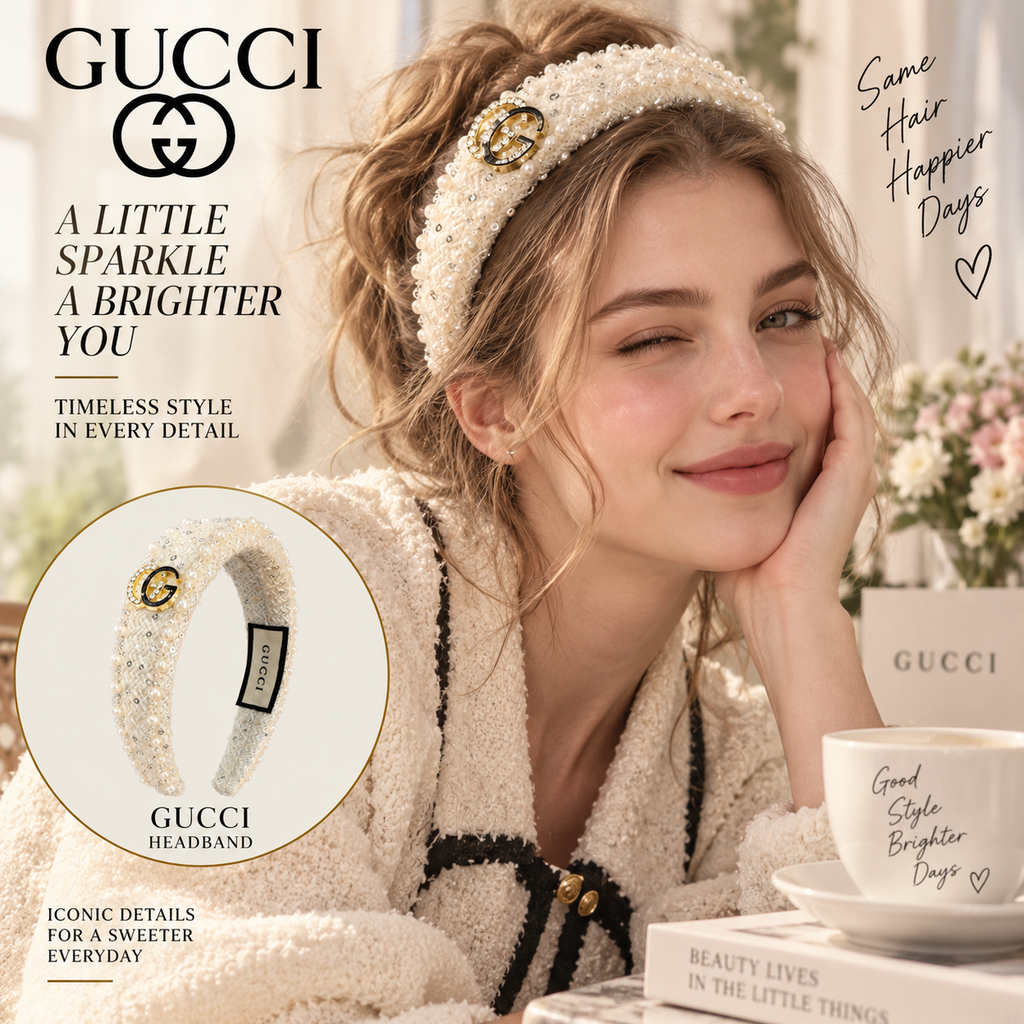 GUCCI Pearl-Embellished Wide Headband | Vintage Hair Accessory