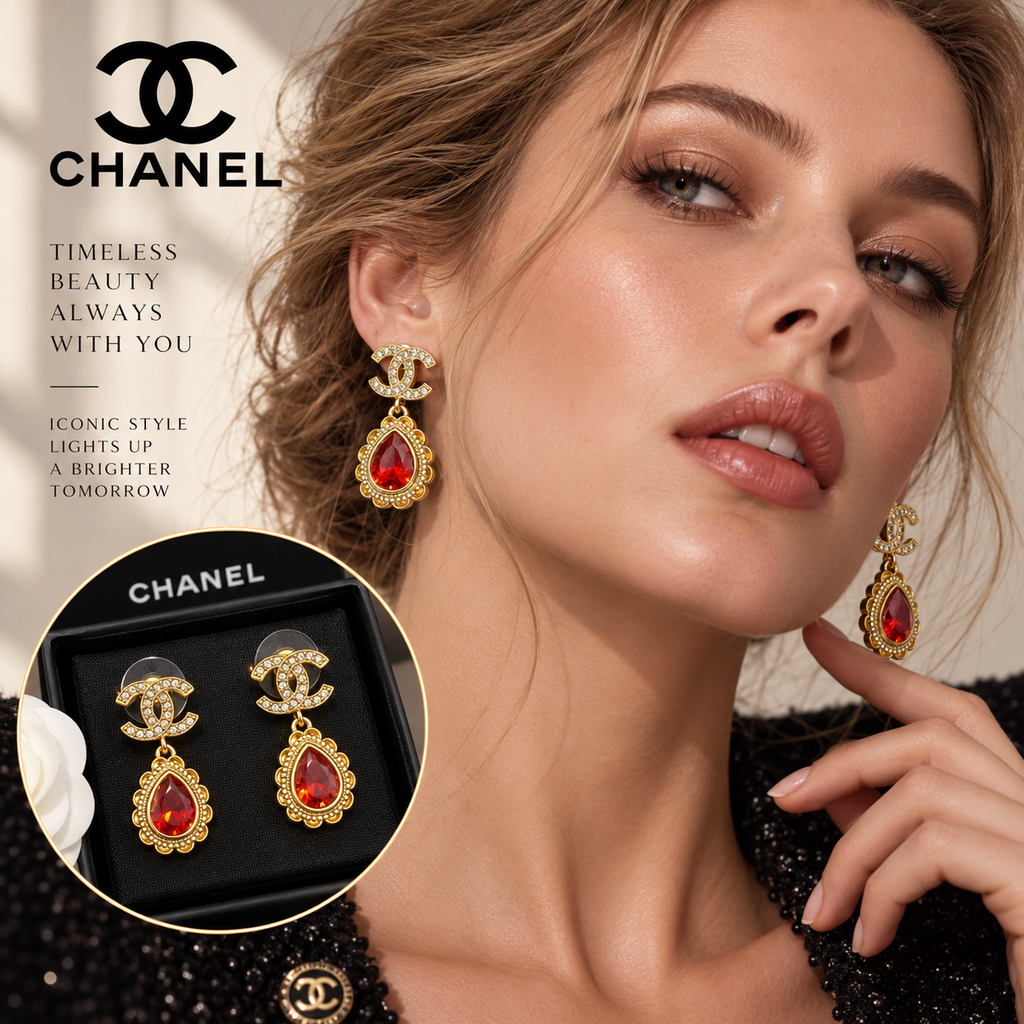 CHANEL Crystal Double C Earrings
