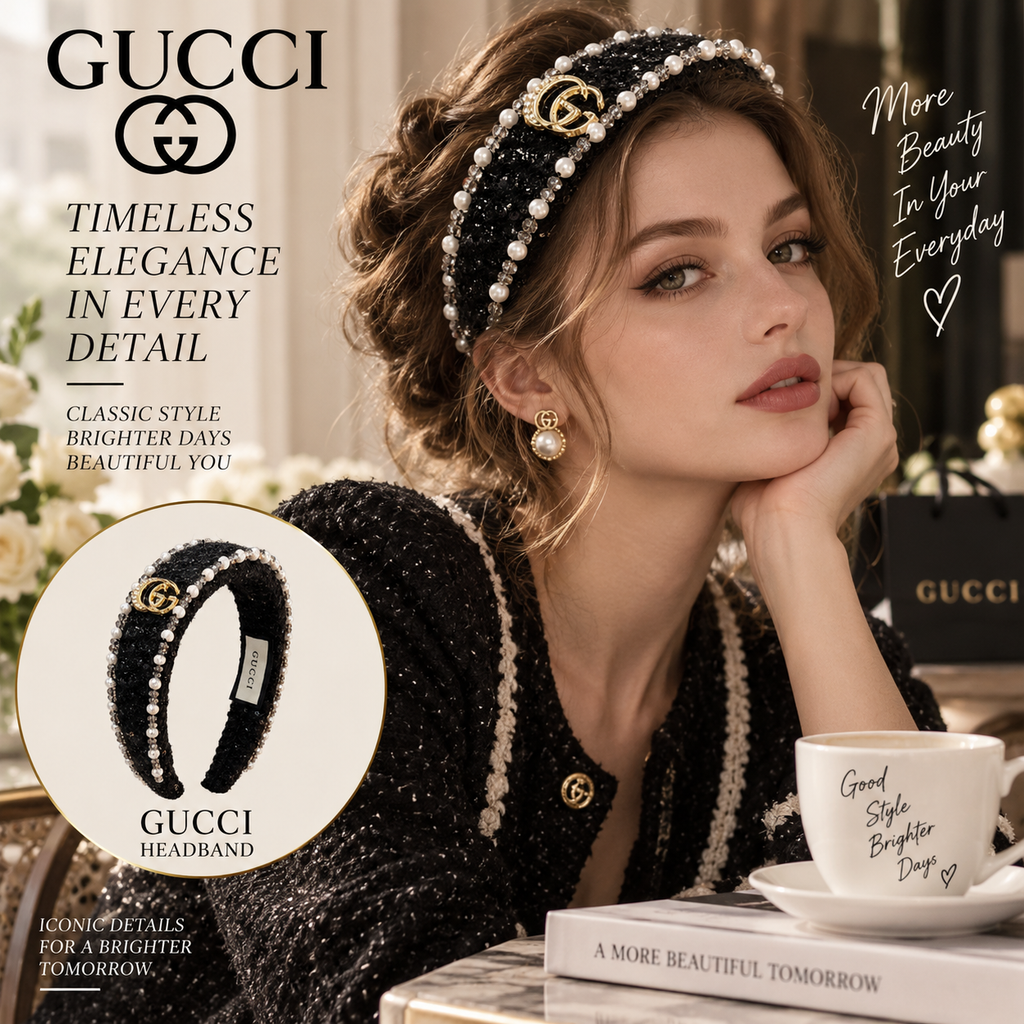 GUCCI Wide Pearl Headband | Vintage-Inspired Hair Accessory