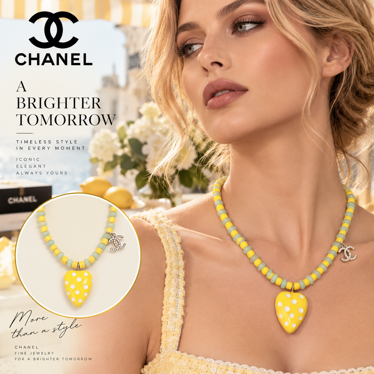 CHANEL Beaded Strawberry Pendant Necklace with CC Charm