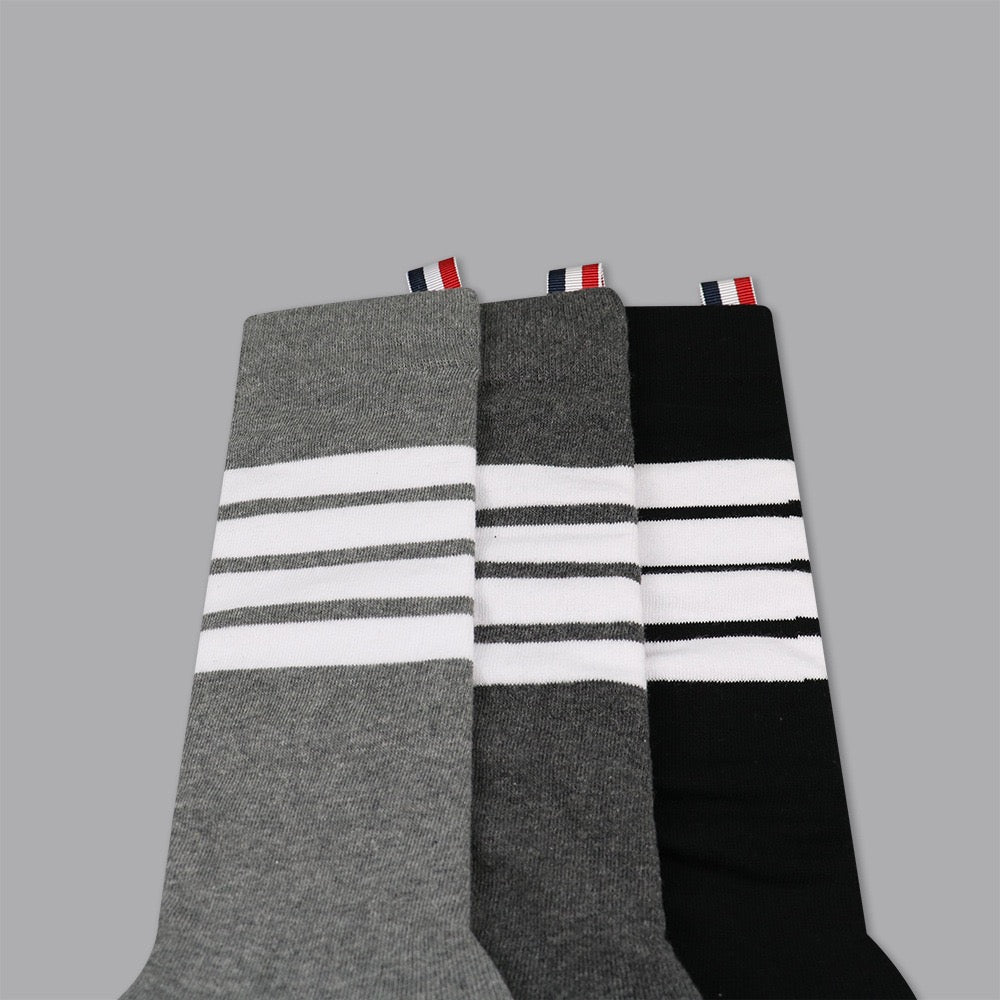 Thom Browne Classic Four-Bar Mid-Calf Socks - Premium Cotton 3-Pack