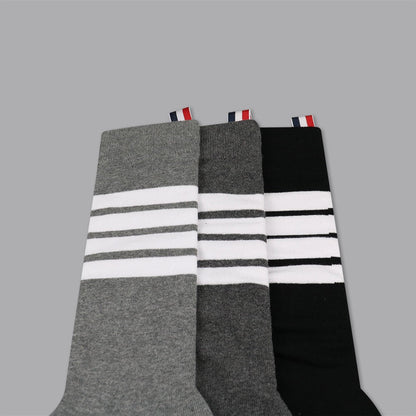 Thom Browne Classic Four-Bar Mid-Calf Socks - Premium Cotton 3-Pack