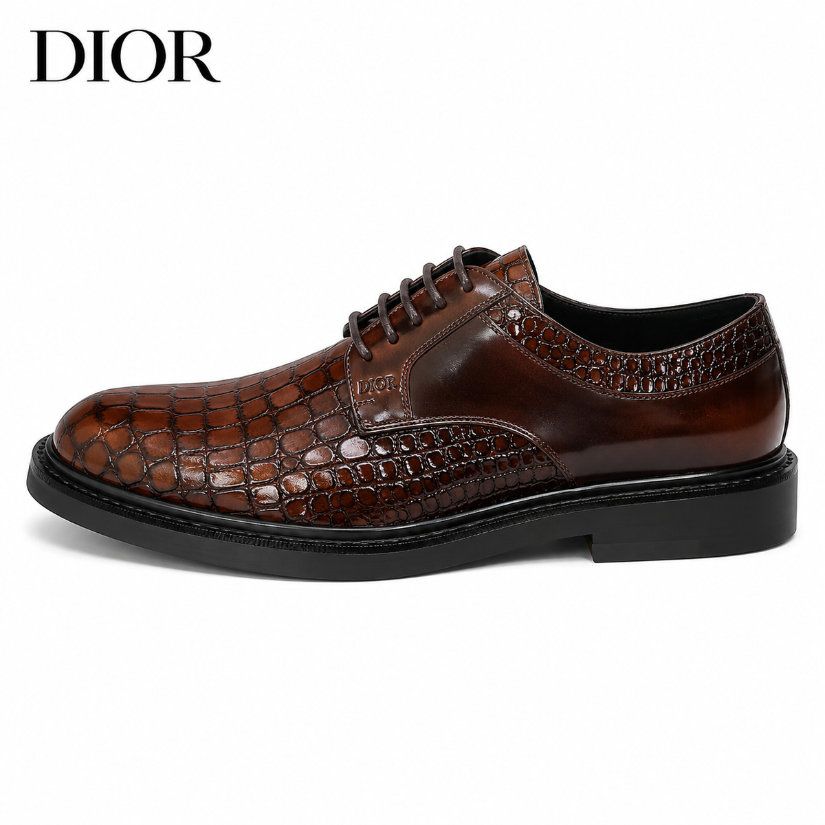 Dior Men's Crocodile-Embossed Leather Derby Shoes