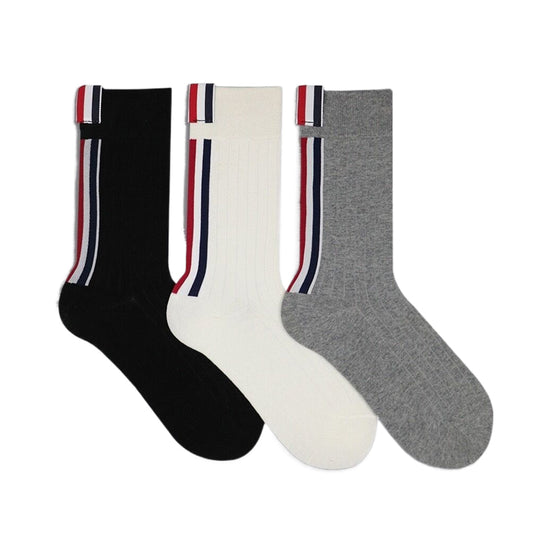 Thom Browne Classic Four-Bar Mid-Calf Socks - Premium Cotton 3-Pack
