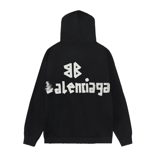 2025SS Oversized Distressed Couples Hoodie – Unisex Streetwear