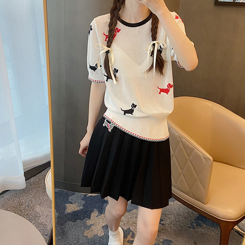 Thom Browne Women's Crew Neck Hollow Pullover Sweater