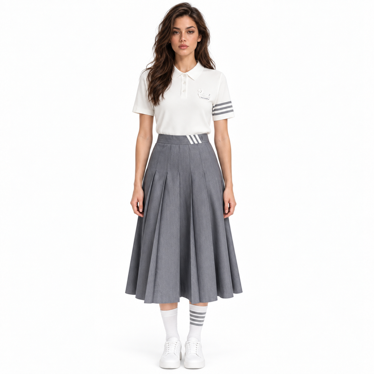 Thom Browne Women's Polo T-Shirt + Mid-Length Skirt Set