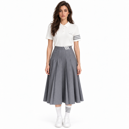 Thom Browne Women's Polo T-Shirt + Mid-Length Skirt Set
