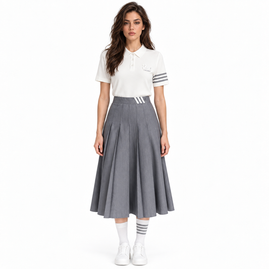 Thom Browne Women's Polo T-Shirt + Mid-Length Skirt Set