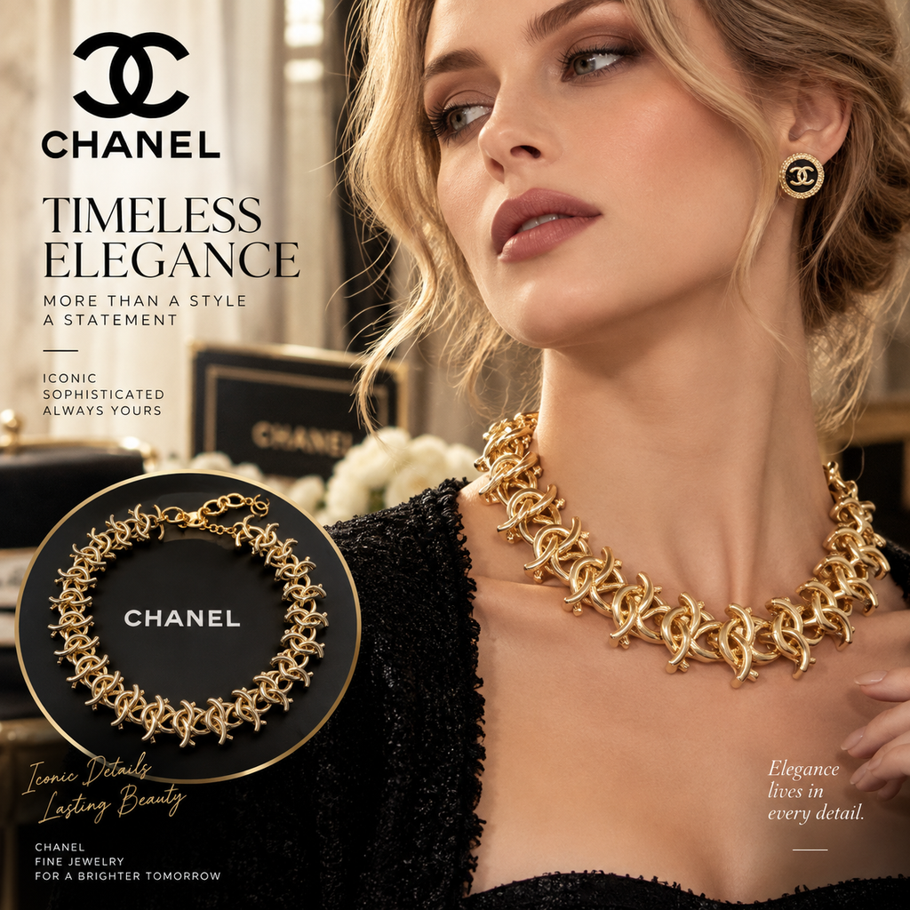 CHANEL Gold-Tone CC Link Collar Necklace