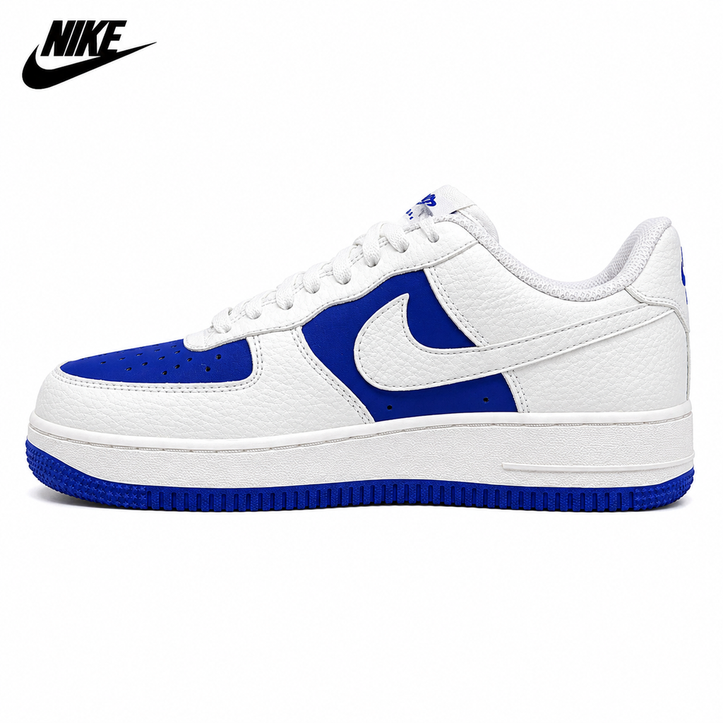 NIKE White and Royal Blue Low-Top Sneakers with White Swoosh