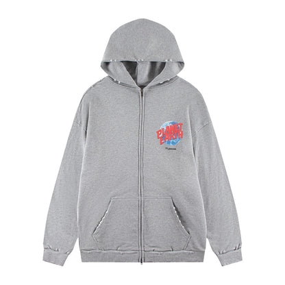 2025 Oversized Print Hoodie | Unisex Streetwear Sweatshirt | Black & Gray