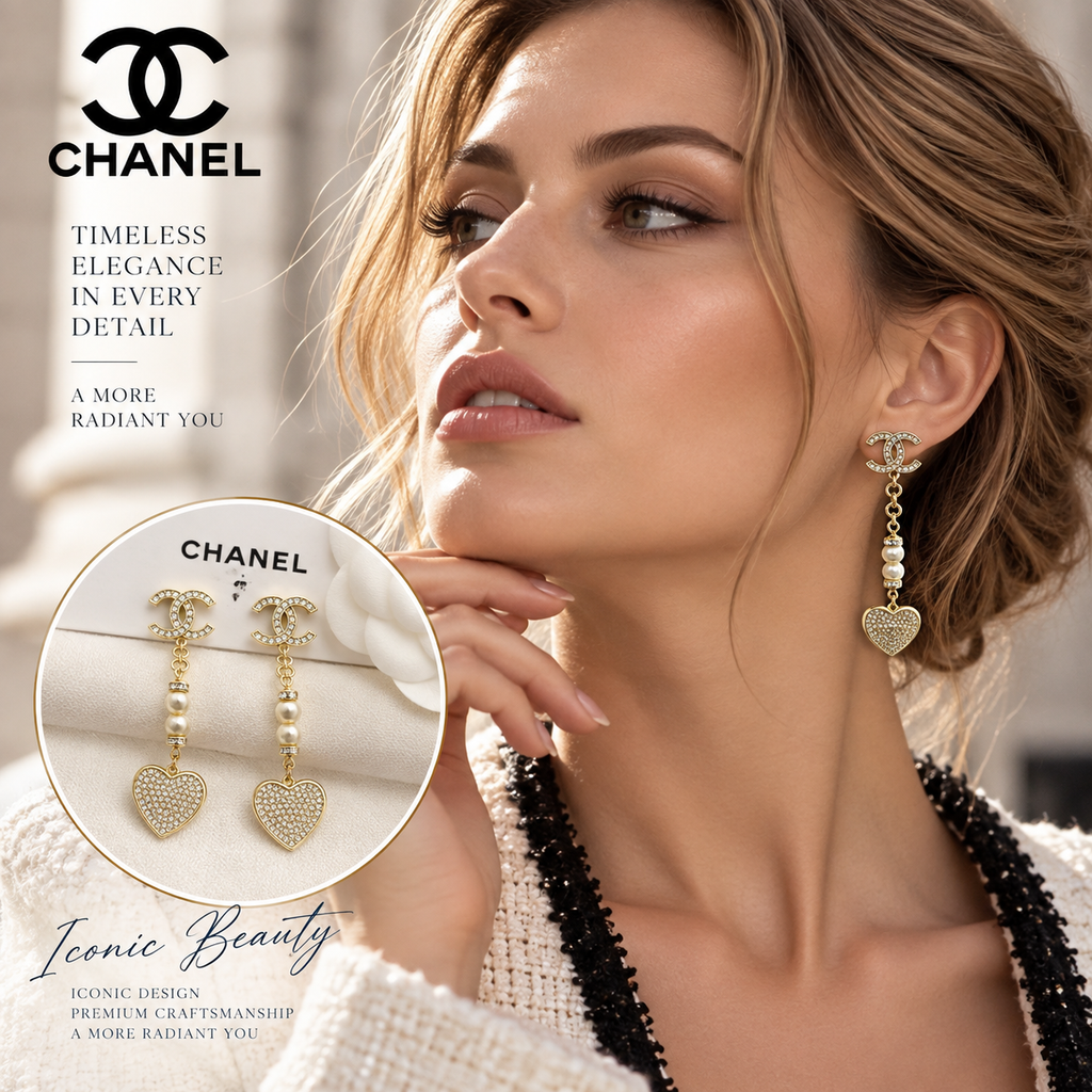 CHANEL Pearl Crystal Double-C Necklace - Heart Tassel