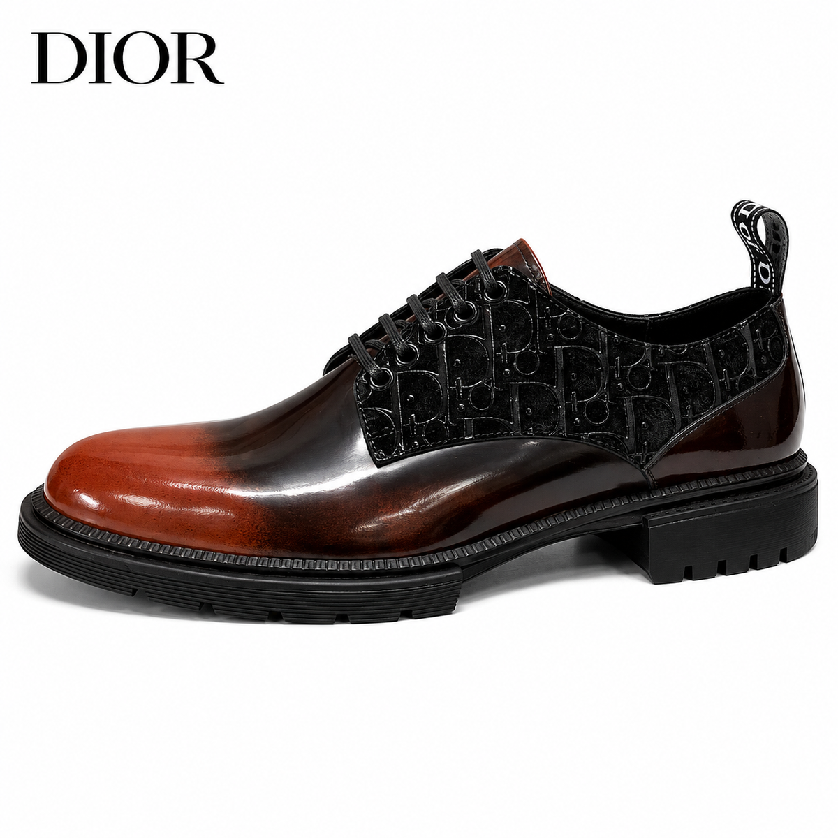 Dior Men's Monogram-Panel Leather Derby Shoes