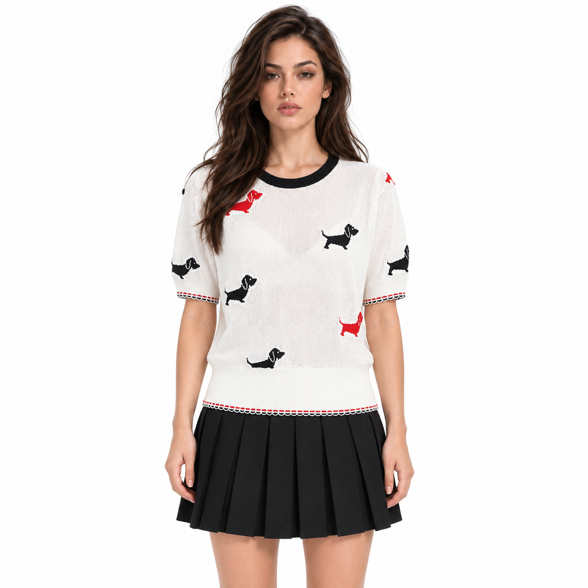Thom Browne Women's Crew Neck Hollow Pullover Sweater