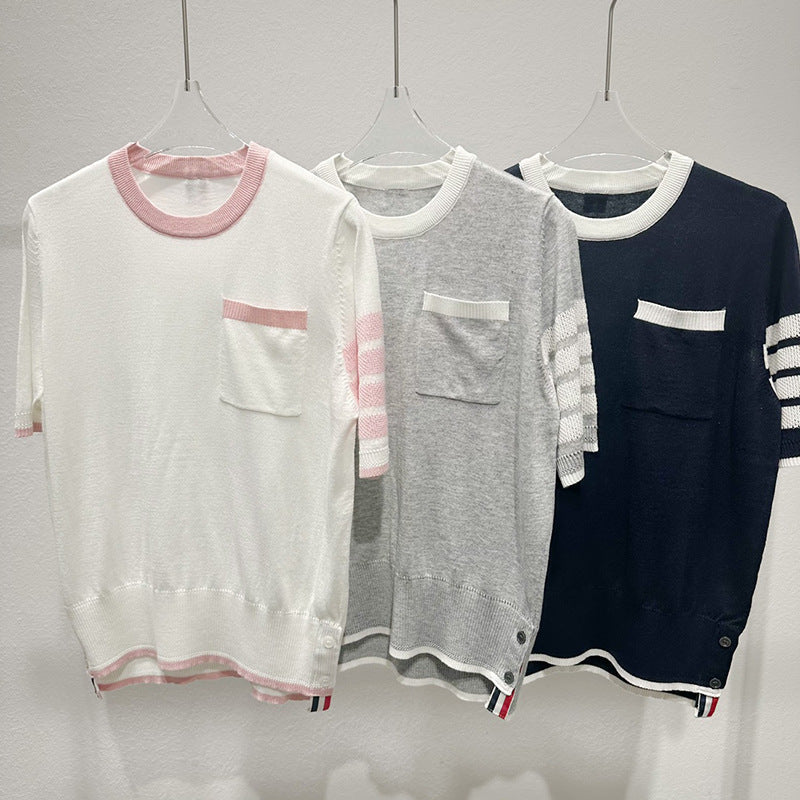 Thom Browne Women's Contrast Color Knitted T-Shirt