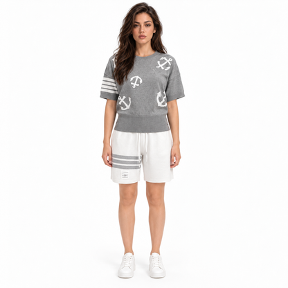 Thom Browne Women's Round Neck High Waist T-Shirt - 100% Cotton Made in Japan