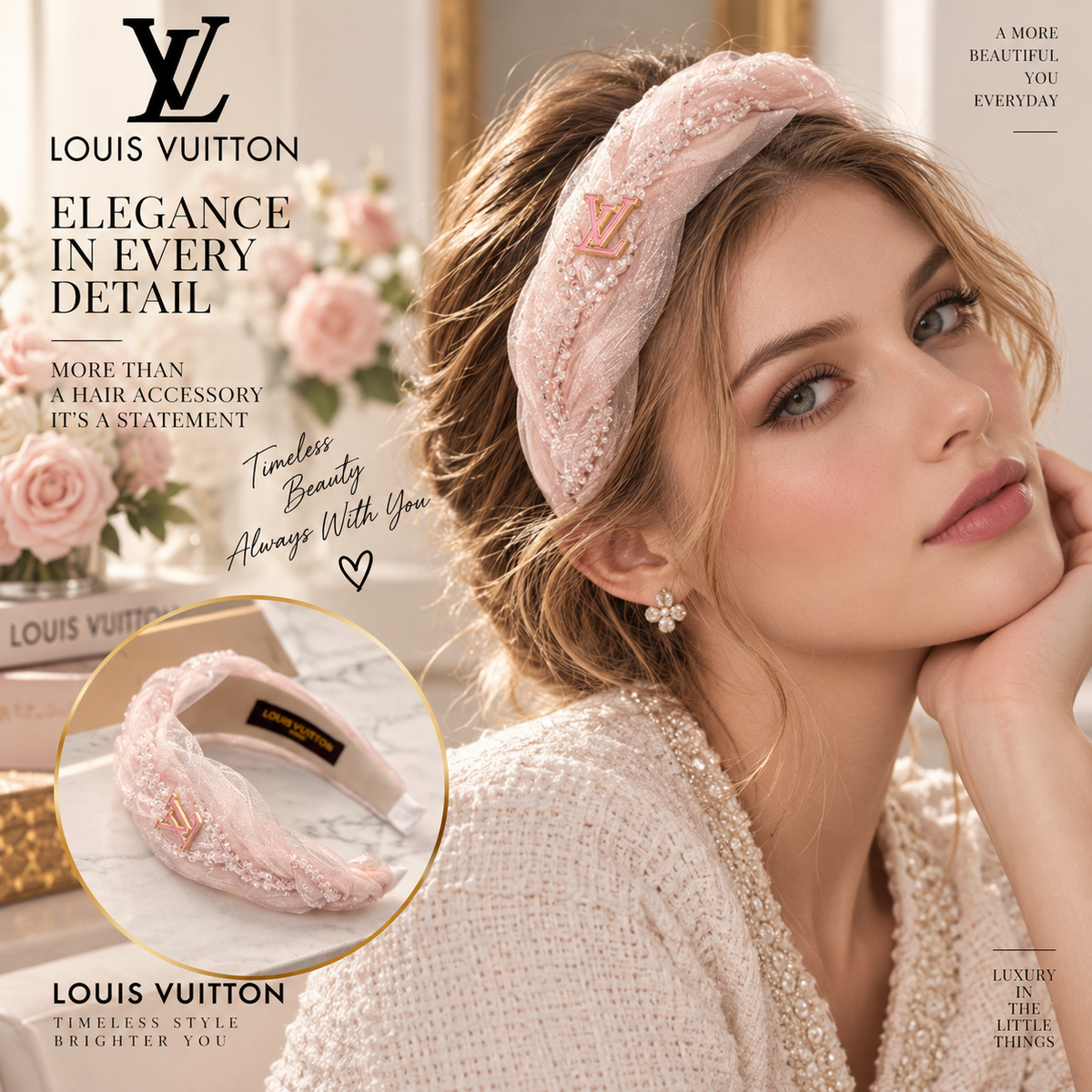 LOUIS VUITTON Blush Pink Twisted Bead-Detail Headband