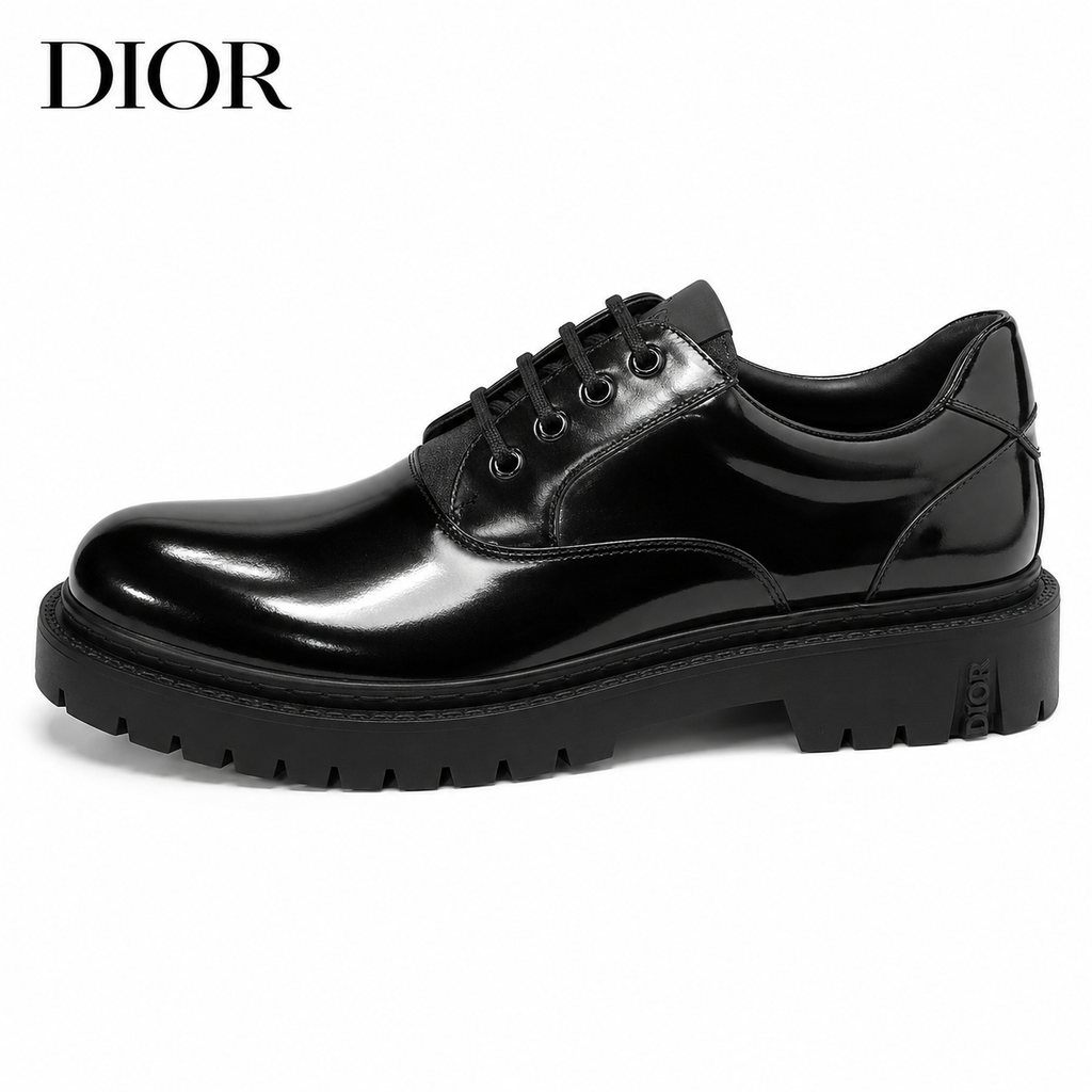 Dior Men's Monogram-Panel Leather Derby Shoes