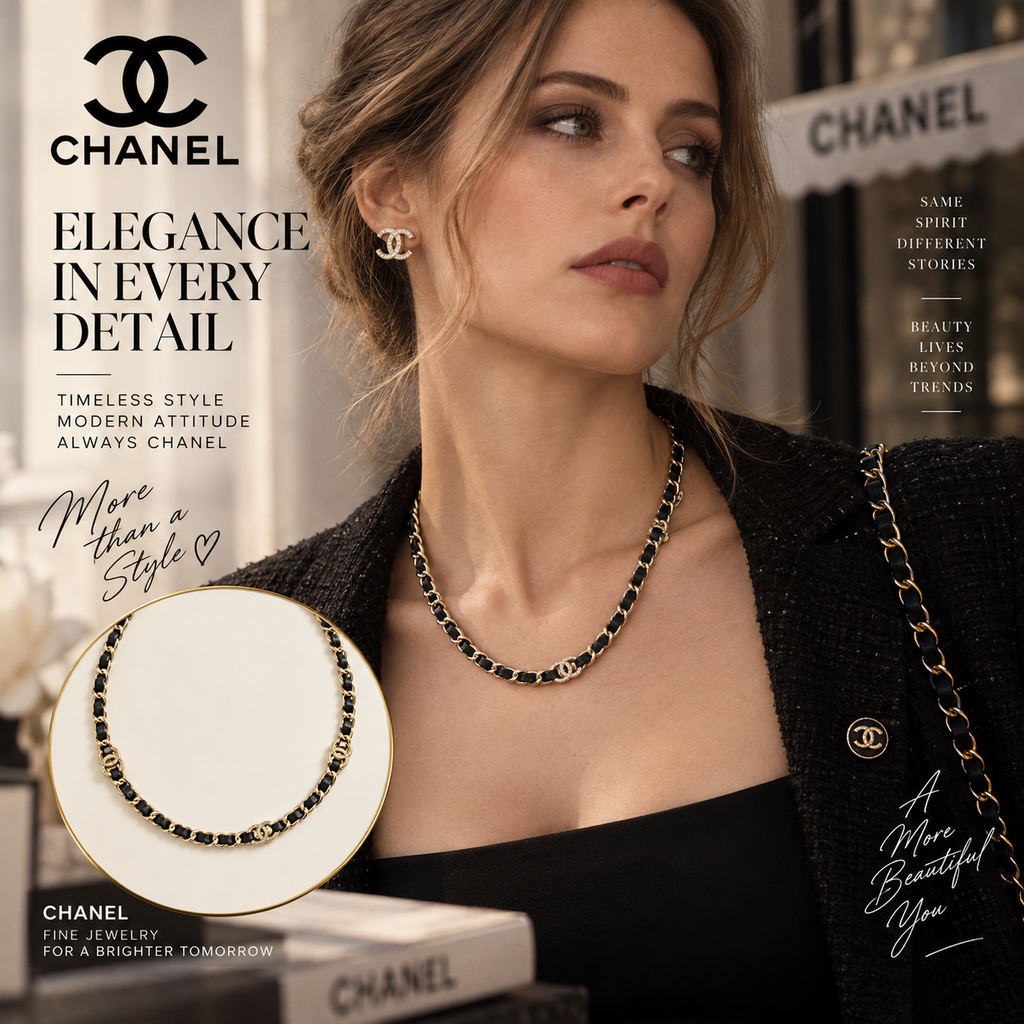 CHANEL Double-C Leather & Silver-Tone Chain Necklace