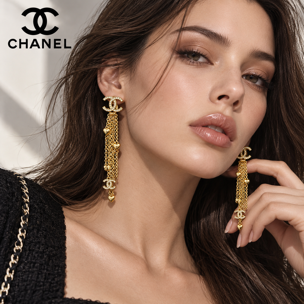 CHANEL P85 18K Gold Double-C Tassel Earrings