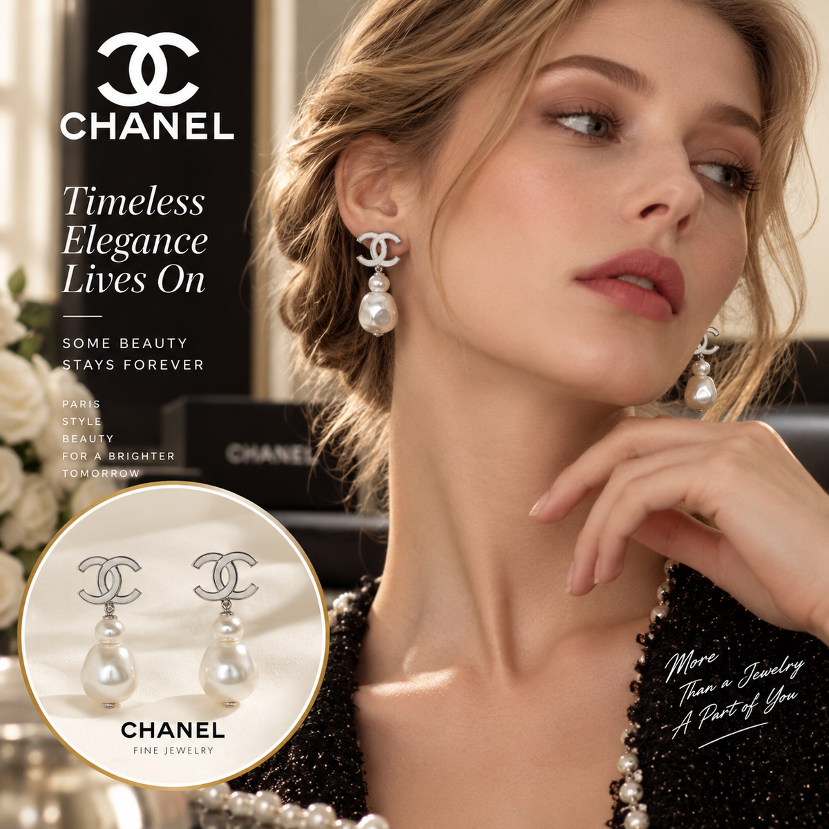 CHANEL P70 Pearl Crystal Double-C Earrings
